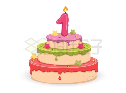 一岁1岁生日蛋糕三层蛋糕6270202矢量图片免抠素材