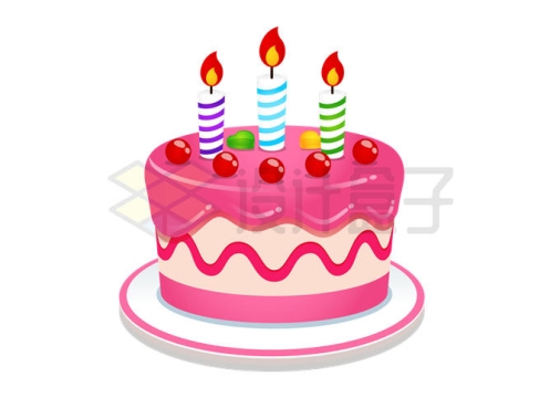 点了三根蜡烛3岁生日蛋糕卡通蛋糕8471873矢量图片免抠素材