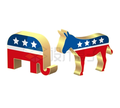 3D立体风格象征民主党和共和党的毛驴大象驴象之争1365047矢量图片免抠素材