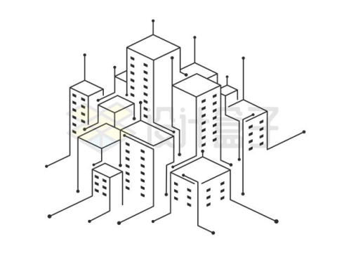 黑色线条组成的城市高楼大厦图案6332096矢量图片免抠素材