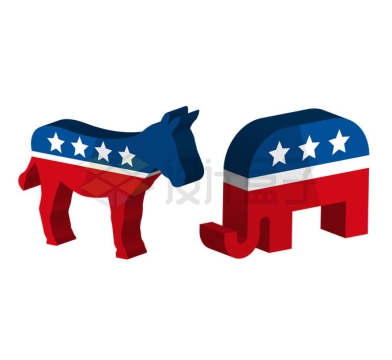 3D立体风格象征民主党和共和党的毛驴大象驴象之争4568709矢量图片免抠素材