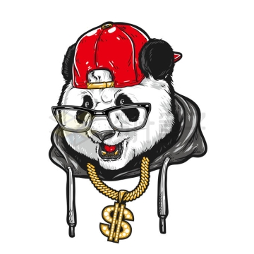 戴着大金链子的嘻哈风格卡通大熊猫头像2012177矢量图片免抠素材