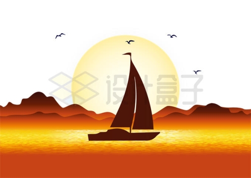 夕阳下的帆船扬帆起航梦想起航插画3912997矢量图片免抠素材