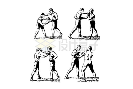 4款拳击运动训练的拳击手手绘插画6382531矢量图片免抠素材