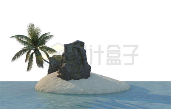 砂质珊瑚岛上的椰子树和大石头小岛风景8706926PSD免抠图片素材