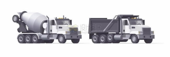 卡通水泥车和自卸卡车侧面图5809203矢量图片免抠素材