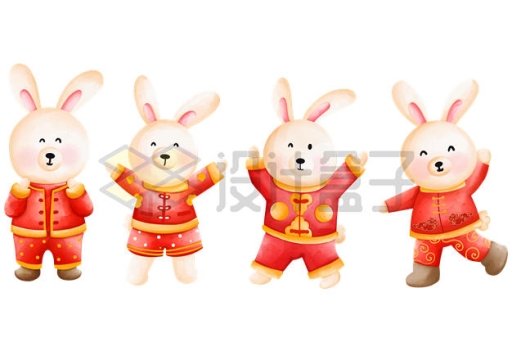 身穿红色衣服的4款兔年卡通兔子插画1421526矢量图片免抠素材