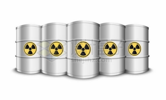 贴着核辐射污染标志的银色化工桶污染物5043154矢量图片免抠素材