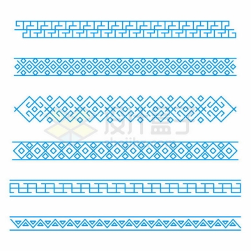 6款蓝色回字纹复杂花纹图案边框装饰3823674矢量图片免抠素材