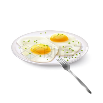 用叉子吃盘子里的两个煎蛋美味早餐7021729矢量图片免抠素材