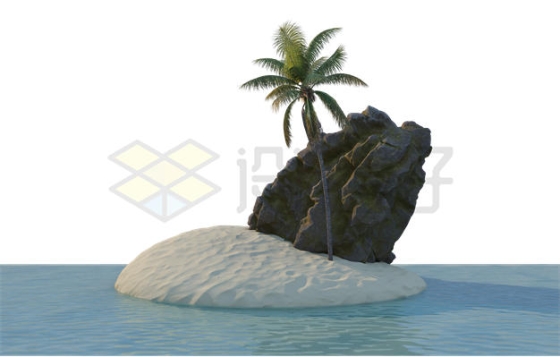 砂质珊瑚岛上的椰子树和大石头小岛风景2432260PSD免抠图片素材