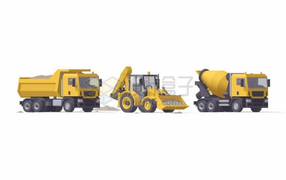 黄色卡通水泥车铲车和自卸卡车8140703矢量图片免抠素材