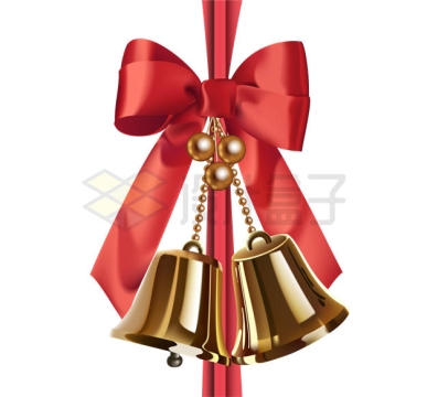 挂在红色蝴蝶结上铜铃铛圣诞节装饰物1838116矢量图片免抠素材