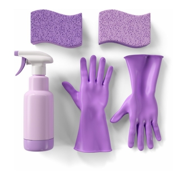 紫色的海绵百洁布海绵擦清洁剂和橡胶手套241110png图片素材