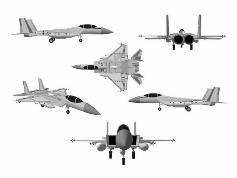 6款不同角度的F15战斗机飞机png图片免抠矢量素材