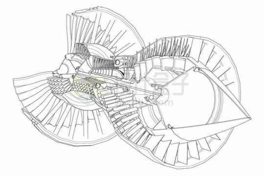 一台涡扇发动机飞机发动机内部结构线图4385079矢量图片免抠素材