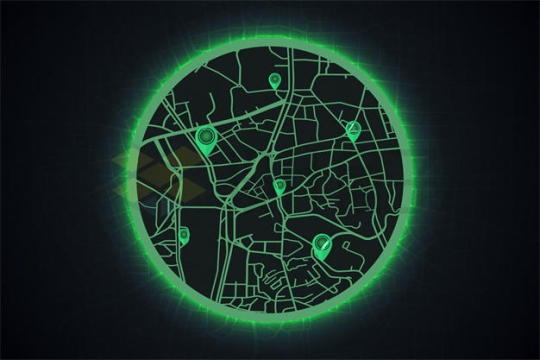 圆形绿色线条城市导航地图暗黑风格地图7185541矢量图片免抠素材