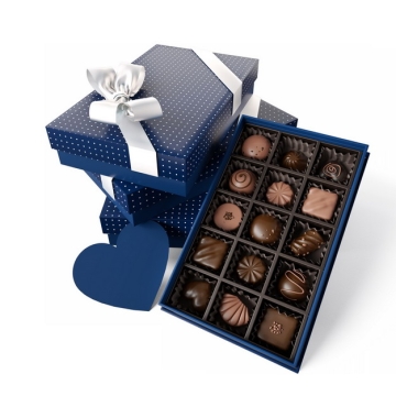 打开的蓝色礼盒中的高档巧克力781917png图片素材