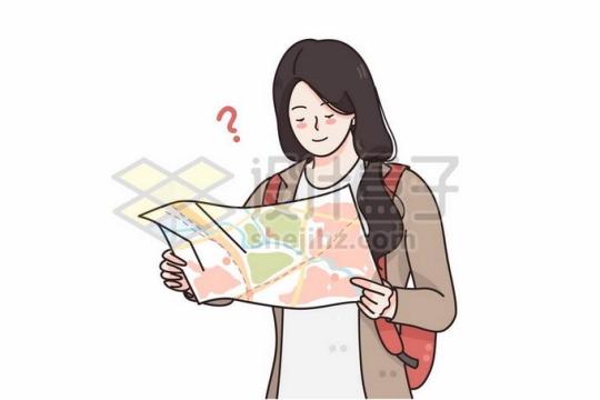 正在看地图导航的旅游迷路女孩手绘插画5618784矢量图片免抠素材