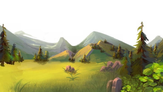 远处的高山和草原森林手绘插画2948638png图片免抠素材