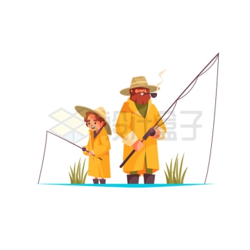 卡通父子二人站在水中钓鱼2365100矢量图片免抠素材