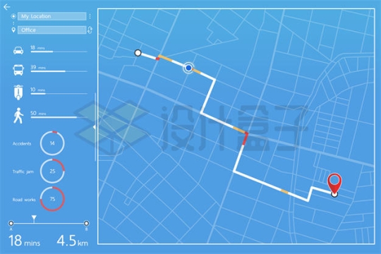 扁平化城市导航地图通勤工具和路线选择界面8139958矢量图片免抠素材