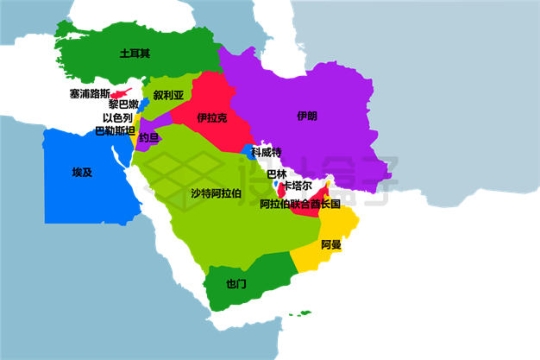 中东地区各国地图名称3107179矢量图片免抠素材