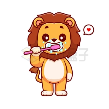 卡通小狮子正在刷牙爱护牙齿1082330矢量图片免抠素材下载