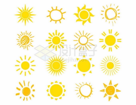 16款黄色卡通太阳图案涂鸦手绘风格4233524矢量图片免抠素材