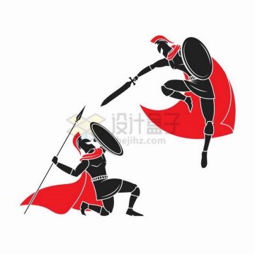 正在战斗的身披红色披风的古罗马战士png图片免抠矢量素材