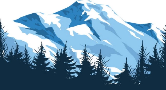 近处的森林剪影和远处的大雪山高大山脉1682625png免抠图片素材
