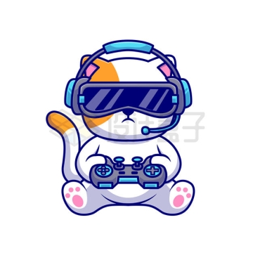 戴着VR眼镜打游戏的卡通小猫咪2368961矢量图片免抠素材