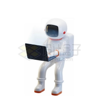 身穿白色宇航服的卡通宇航员正在玩笔记本电脑3D人物模型4228381PSD免抠图片素材