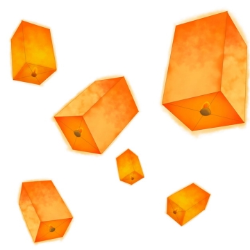 各种橙色的方形孔明灯871306png图片素材
