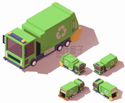 绿色的垃圾车4个不同的角度png图片素材
