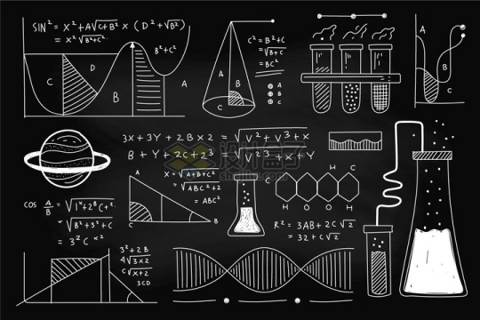 黑板上的数学几何化学公式手绘插画png图片免抠矢量素材