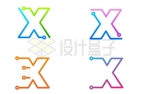 4款彩色线条X大写字母logo设计方案3787515矢量图片免抠素材