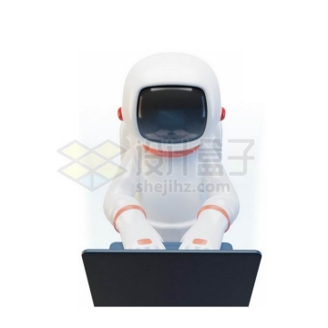 身穿白色宇航服的卡通宇航员正在玩笔记本电脑3D人物模型5693678PSD免抠图片素材