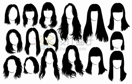 16款卷发直发齐刘海等女性发型头发png图片素材