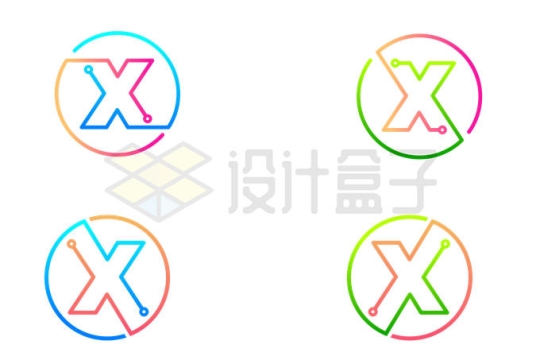 4款彩色线条X大写字母logo设计方案6621385矢量图片免抠素材