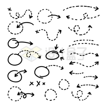 各种虚线箭头和圈重点线条2292314矢量图片免抠素材