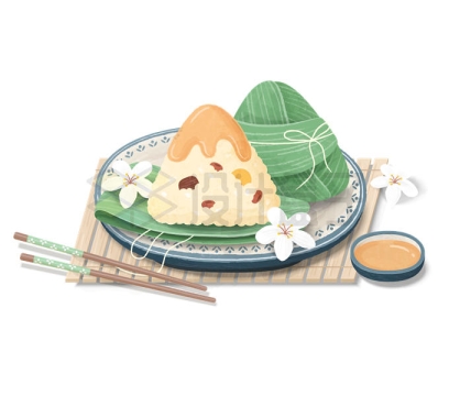 盘子里的八宝粽子端午节美食插画8543801矢量图片免抠素材