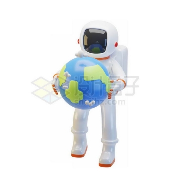 身穿白色宇航服的卡通宇航员抱着地球3D人物模型9746524PSD免抠图片素材