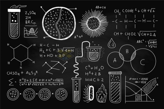 黑板上的数学几何化学公式粉笔手绘插画png图片免抠矢量素材