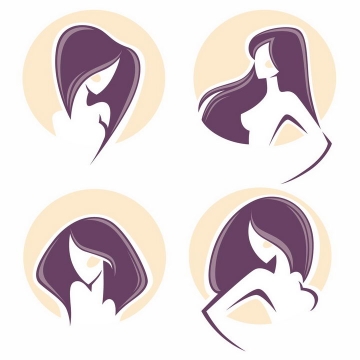 4款紫色头发的美女美容美发logo设计方案png图片免抠矢量素材