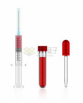 一次性针筒注射器采血器血液试管和滴管png图片免抠矢量素材