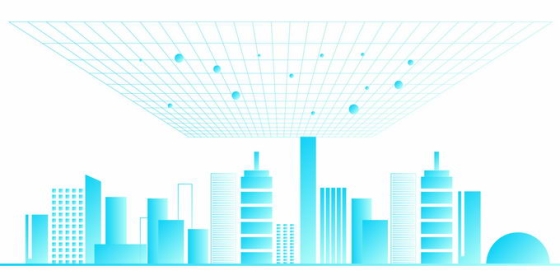 蓝色渐变色城市天际线建筑群图案和网格元宇宙虚拟世界8266760矢量图片免抠素材