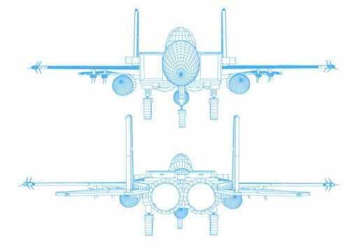 蓝色线条F15战斗机飞机设计蓝图png图片免抠矢量素材