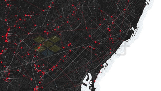 黑暗风格城市地图和发光的红点7116337矢量图片免抠素材