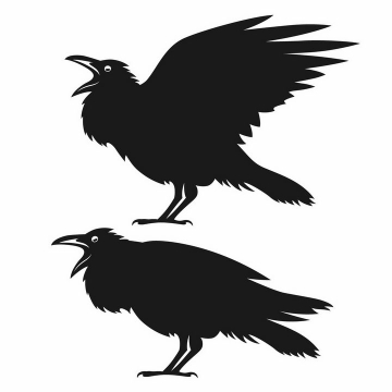 黑色大叫着的乌鸦鸟类动物剪影png图片免抠矢量素材